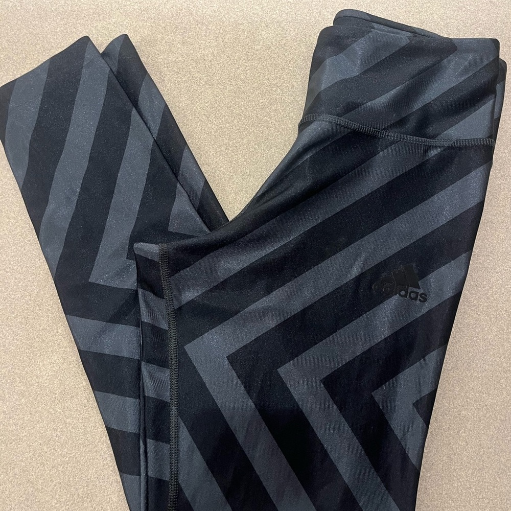 Adidas All Over Graphic Charcoal and Black Leggings, size medium